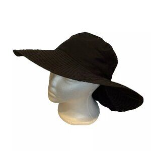Viva Women's Black Floppy Wide Brim Sun Hat Rear Bow Beach Outdoor